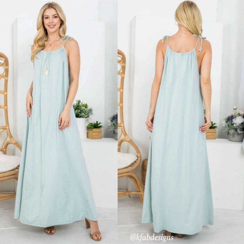 LAST 2! Beautiful Sage Maxi Dress with Adjustable Ties! - Picture 3 of 8